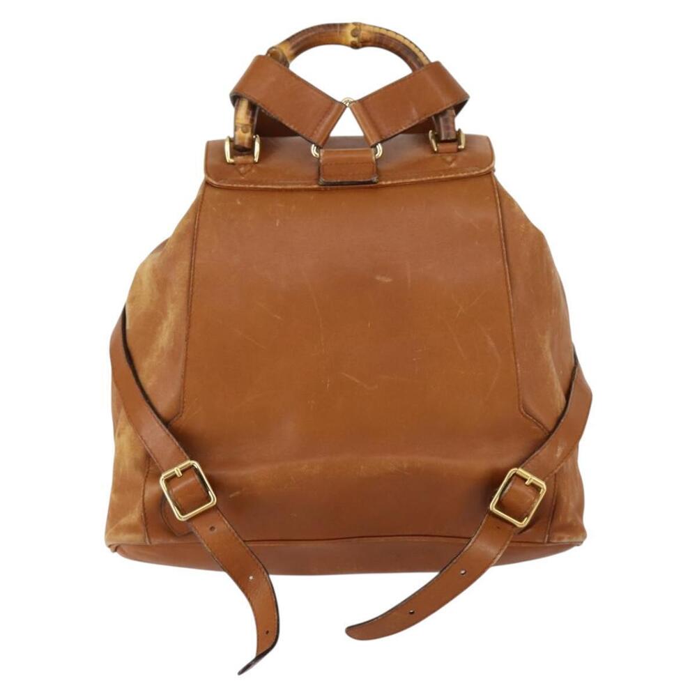 GUCCI Bamboo Backpack Leather Brown Gold 003 1998 0016 Auth 153308 - Picture 2 of 16